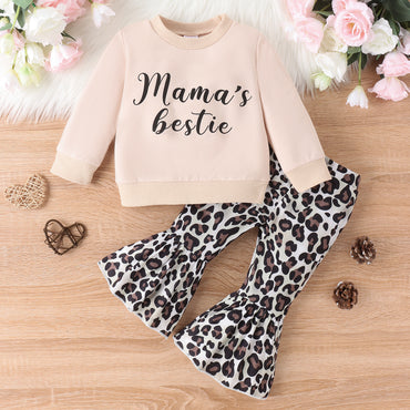 Parent-child Clothes Suit Clothes Girls' Sweater Top Leopard Print Bell-bottom Pants