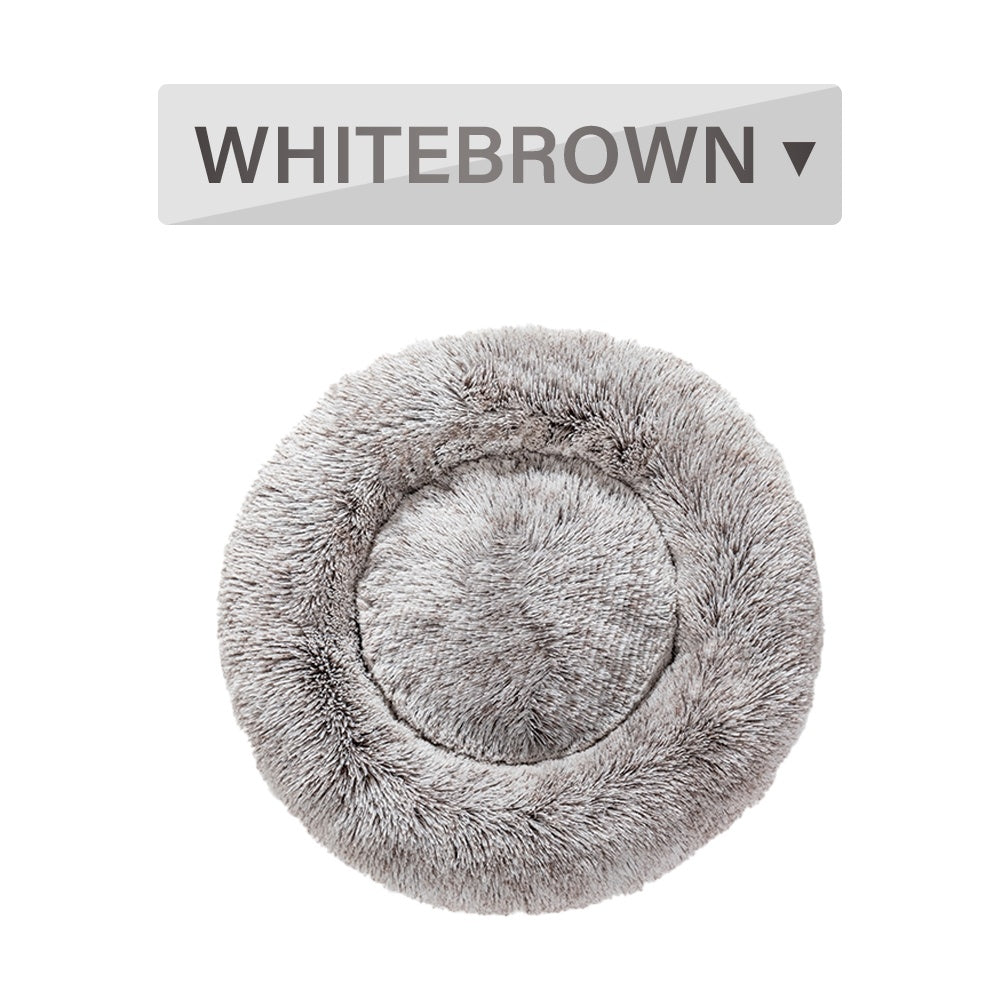 Fluffy Donut Dog Bed  Warm Soft Long Plush Pet Cushion Dog House Cat  Bed Washable Pet Sofa Mat Calming Samll Large Dog Beds - X2-Shopping