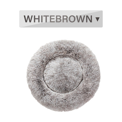 Fluffy Donut Dog Bed  Warm Soft Long Plush Pet Cushion Dog House Cat  Bed Washable Pet Sofa Mat Calming Samll Large Dog Beds - X2-Shopping