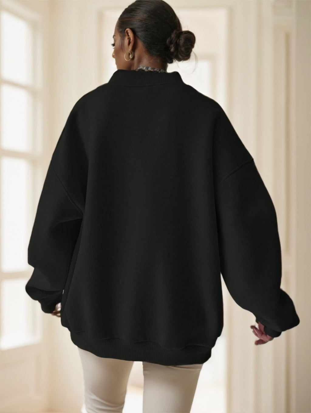 Women's Solid Color Oversized Drop Shoulder Sweatshirt - X2-Shopping