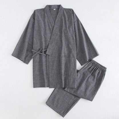 Gewaschener Pyjama-Anzug aus Baumwolle, dünn gestreift, japanischer Kimono-Hose für Herren und Damen, Homewear-Anzug