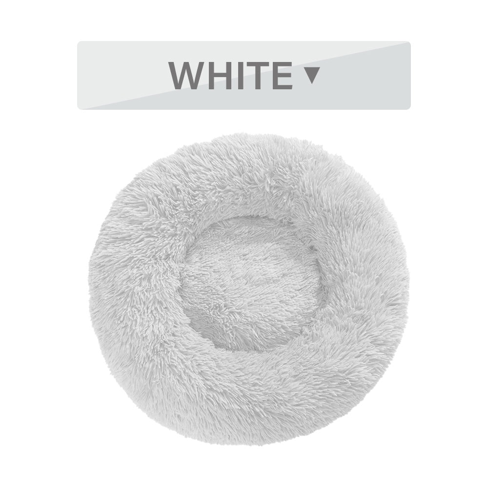 Fluffy Donut Dog Bed  Warm Soft Long Plush Pet Cushion Dog House Cat  Bed Washable Pet Sofa Mat Calming Samll Large Dog Beds - X2-Shopping