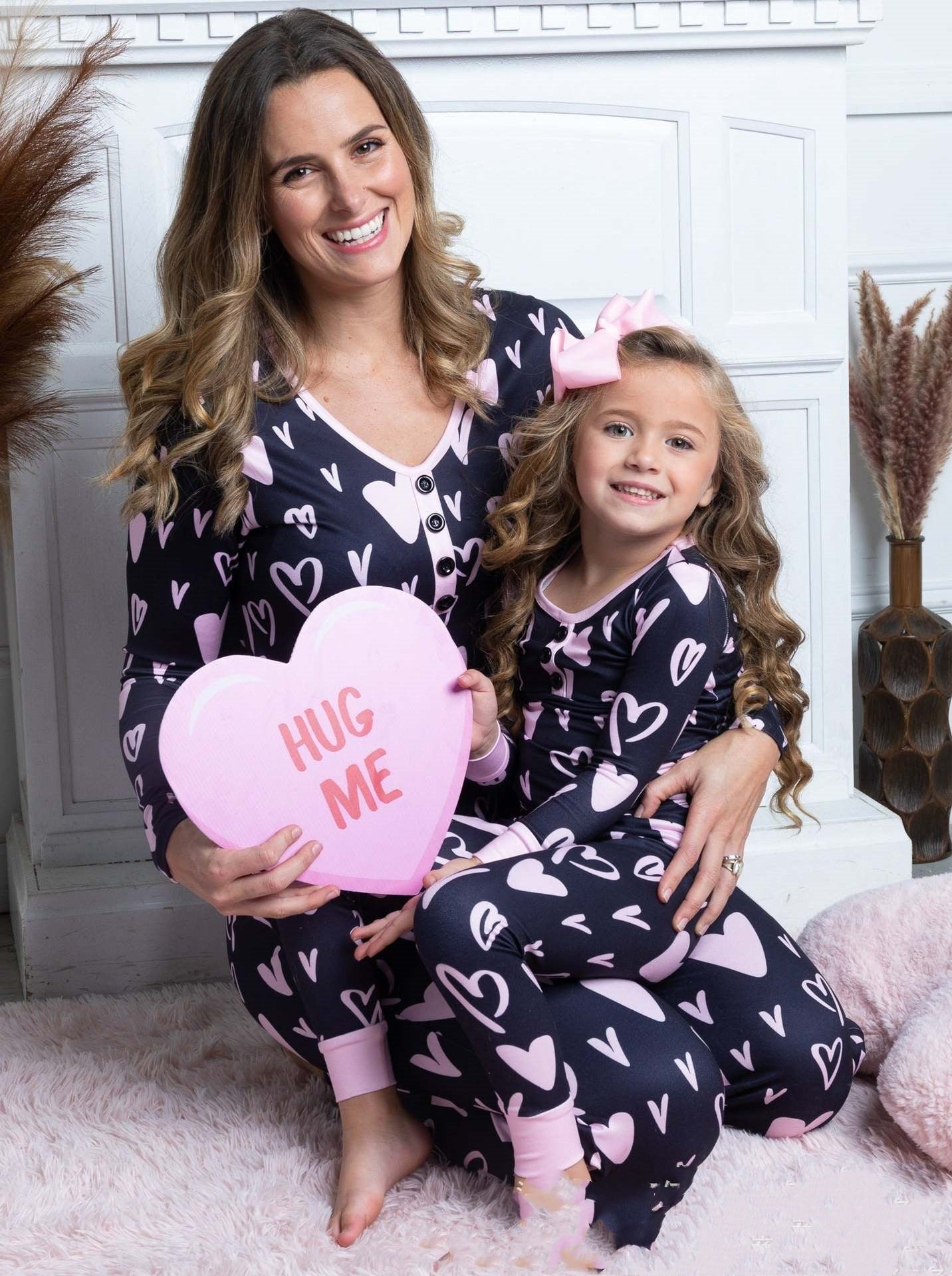 Beauty Clothing Valentine's Day Heart Printing Leisure Pajamas Pajamas Parent-child Suit - X2-Shopping