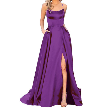 Solid Color Long Slimming And Shoulder Hollow Girlfriends Fashion Bridesmaid Party Dress - X2-Shopping