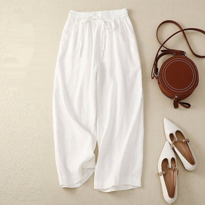 Retro Cotton And Linen Cropped Wide-leg Pants Women