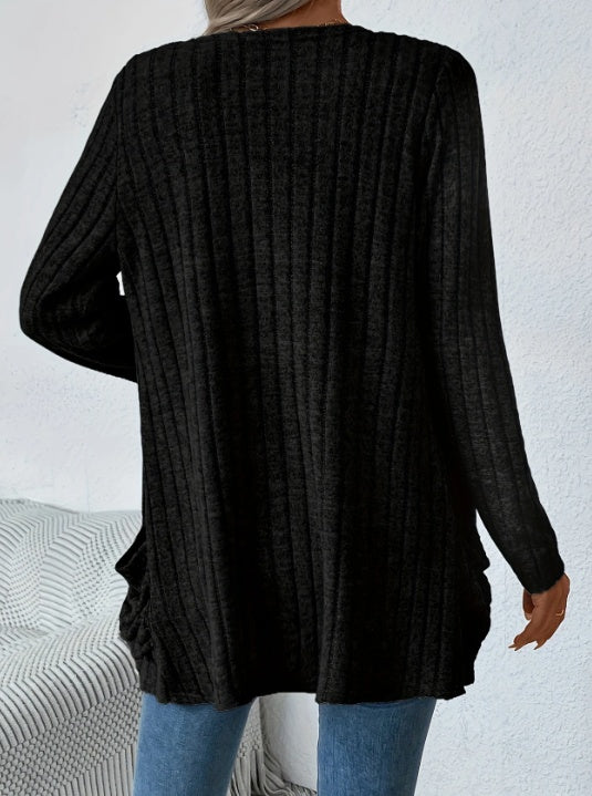 Solid Color Open-Front Cardigan - X2-Shopping