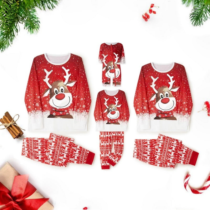 Parent-Child Two-piece Suit Elk Printing Pajamas Suit Homewear - X2-Shopping