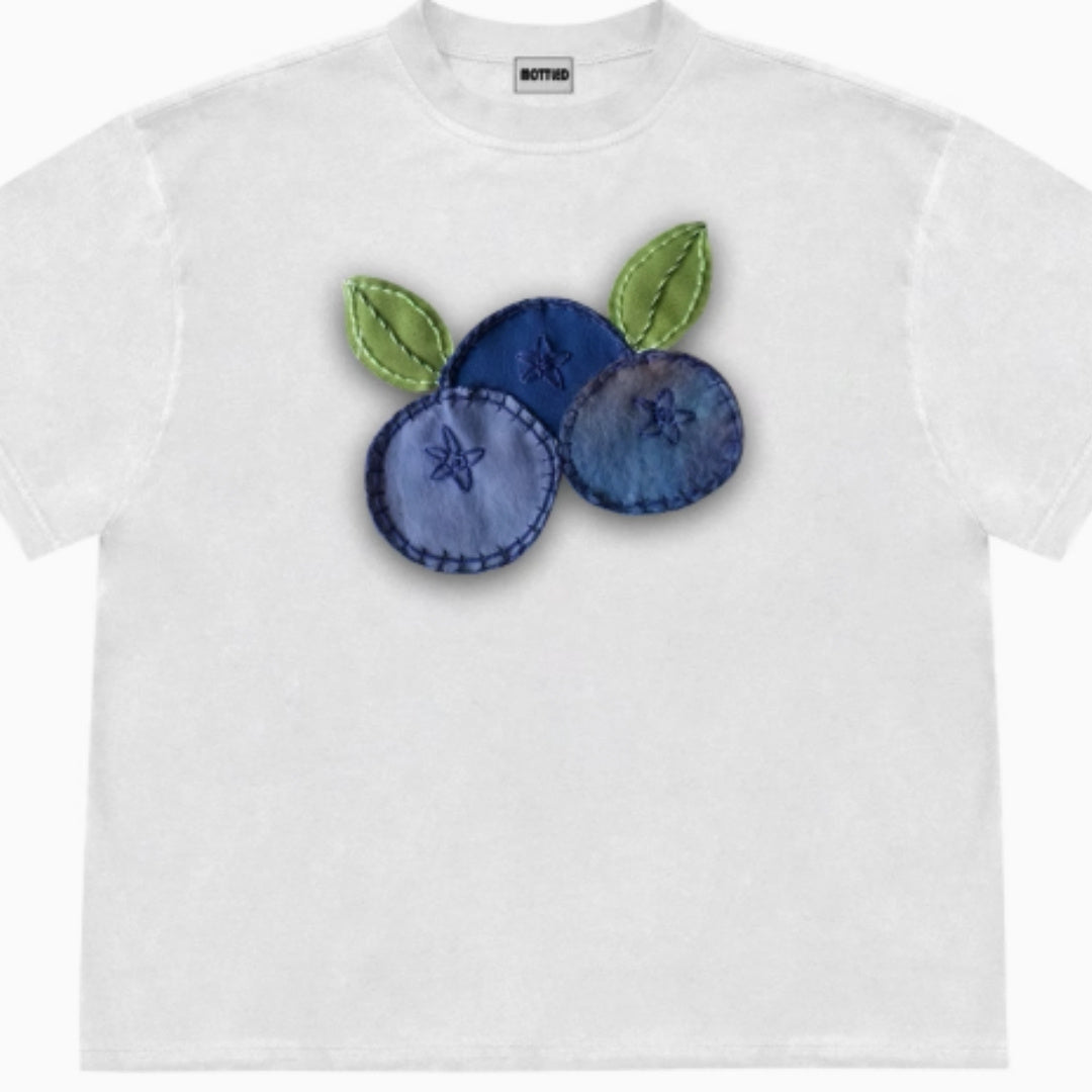 Blueberry Fabric Patchwork Style Fruit Cute Short Sleeved T-shirt