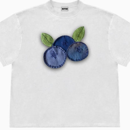 Blueberry Fabric Patchwork Style Fruit Cute Short Sleeved T-shirt
