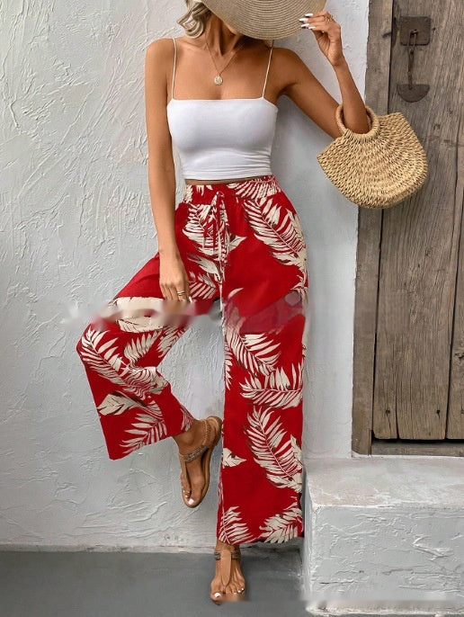 New Women's Trousers Elastic Waistband Straight High Waist - X2-Shopping