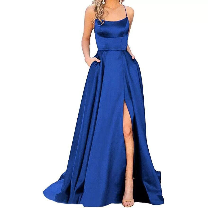 Solid Color Long Slimming And Shoulder Hollow Girlfriends Fashion Bridesmaid Party Dress - X2-Shopping