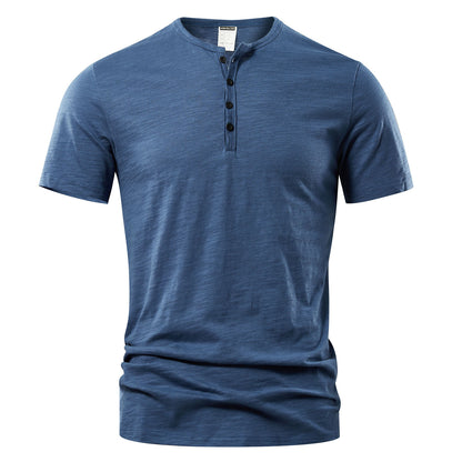 Men's Slub Cotton Casual Solid Color Short Sleeve