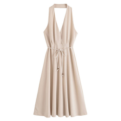 European And American Style Summer Lace-up Hanging Collar Sleeveless Dress