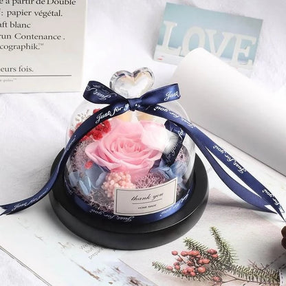 Getrocknete Blumen für Zuhause, Valentinstag, Weihnachten, Hochzeitsgeschenke, getrocknete Blumen, ewige echte Rose, Heimdekoration mit LED im Glas