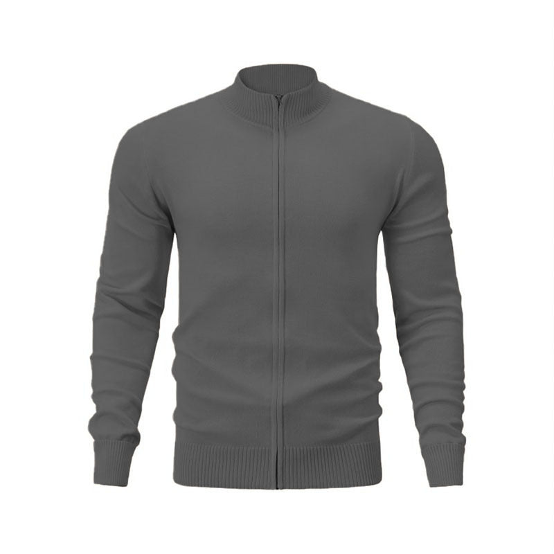 Stand Collar Casual Sports Sweater Solid Color Zipper Sweater