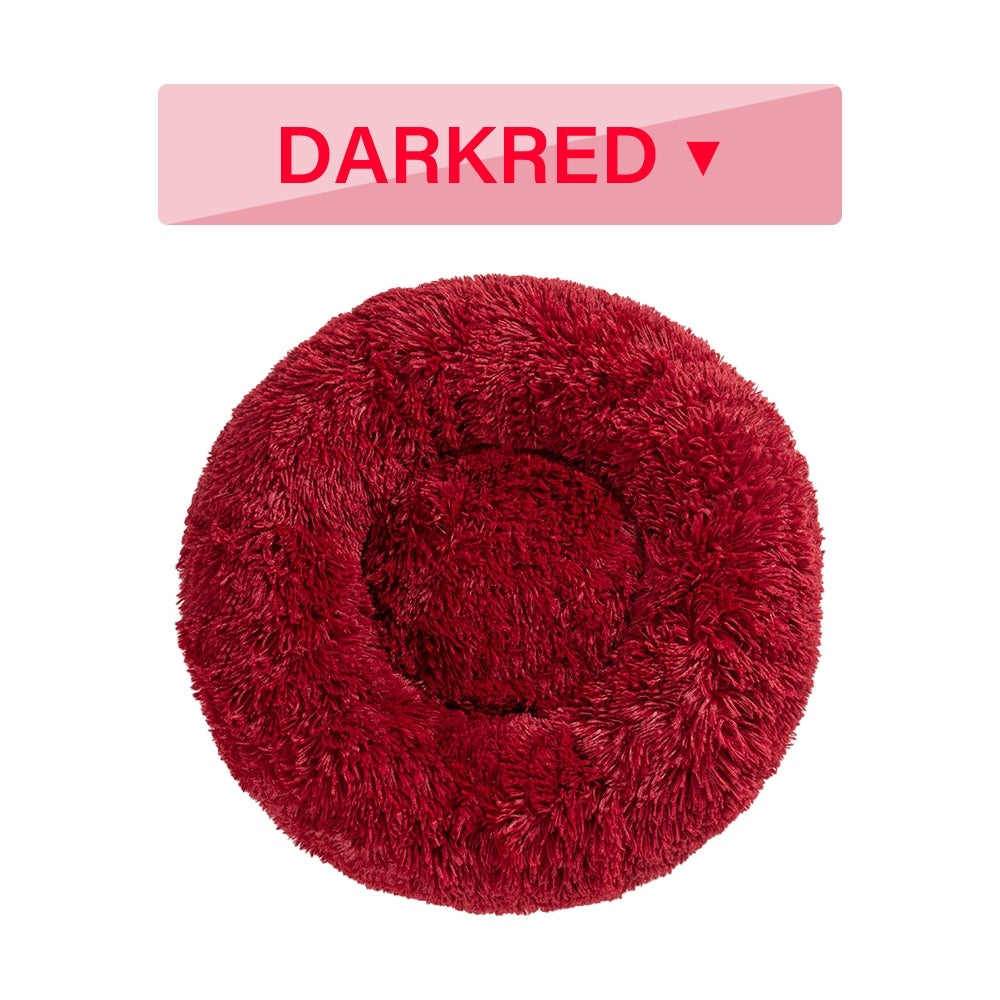 Fluffy Donut Dog Bed  Warm Soft Long Plush Pet Cushion Dog House Cat  Bed Washable Pet Sofa Mat Calming Samll Large Dog Beds - X2-Shopping
