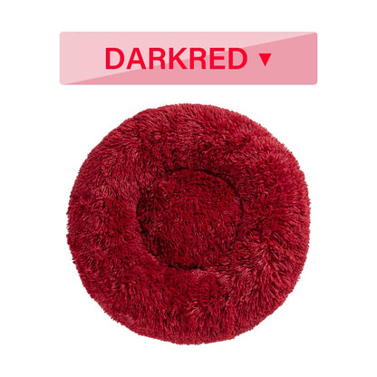 Fluffy Donut Dog Bed  Warm Soft Long Plush Pet Cushion Dog House Cat  Bed Washable Pet Sofa Mat Calming Samll Large Dog Beds - X2-Shopping