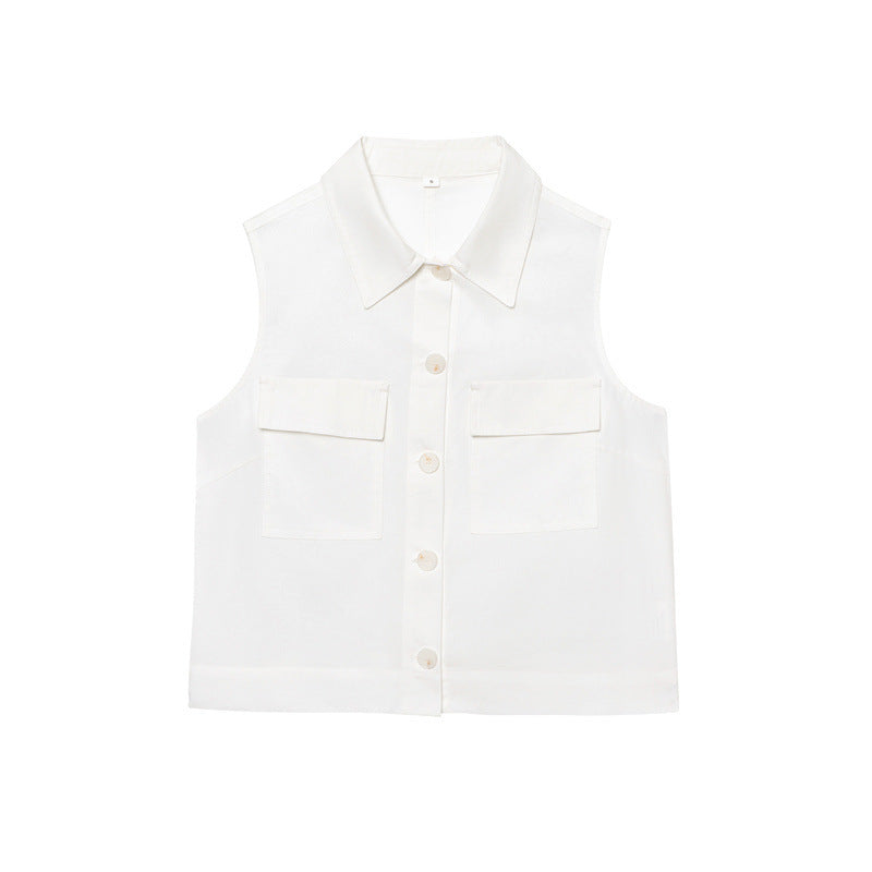 Pocket Decoration Vest With Belt Casual Shorts