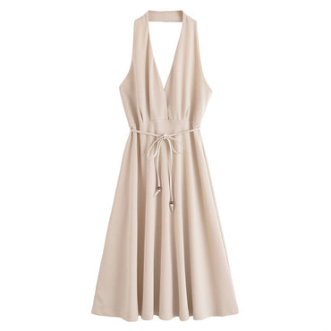 European And American Style Summer Lace-up Hanging Collar Sleeveless Dress