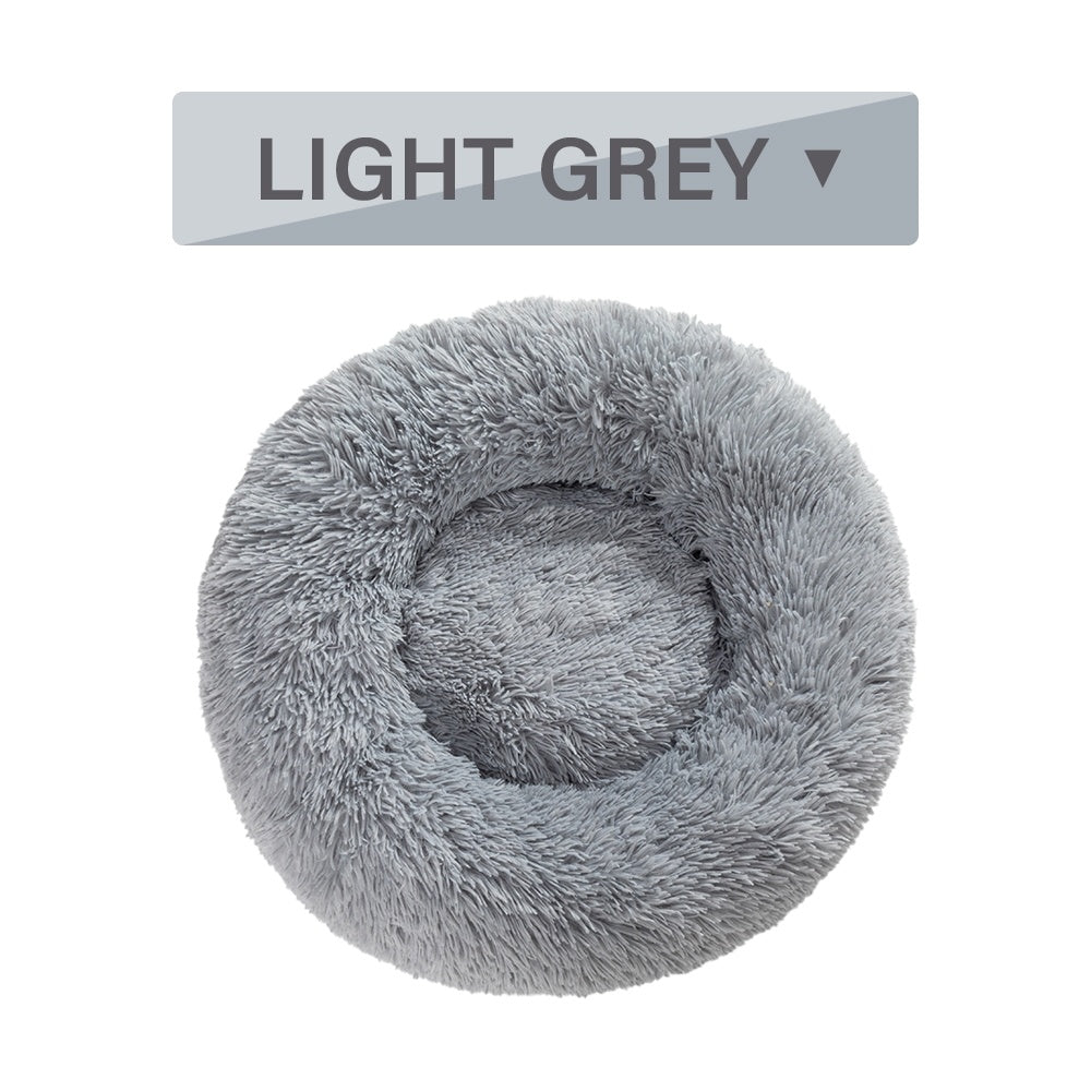 Fluffy Donut Dog Bed  Warm Soft Long Plush Pet Cushion Dog House Cat  Bed Washable Pet Sofa Mat Calming Samll Large Dog Beds - X2-Shopping