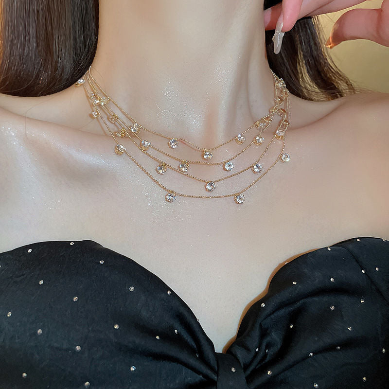 French Zircon Round Multi-layered Necklace