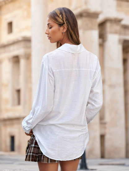Women's Loose Casual Print Drop Shoulder Long Sleeve Shirt - X2-Shopping