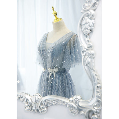 Evening Dress Female Elegant Temperament Host V-neck Super Fairy Thin Long Style - X2-Shopping
