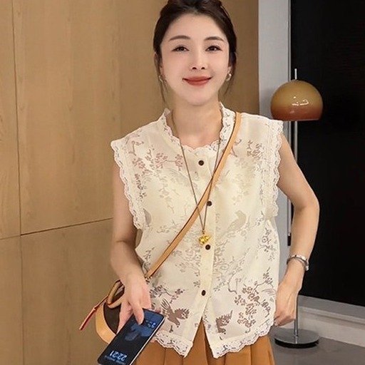Fashion Chinese Style Traditional Lace Thin Sleeveless Retro Vest