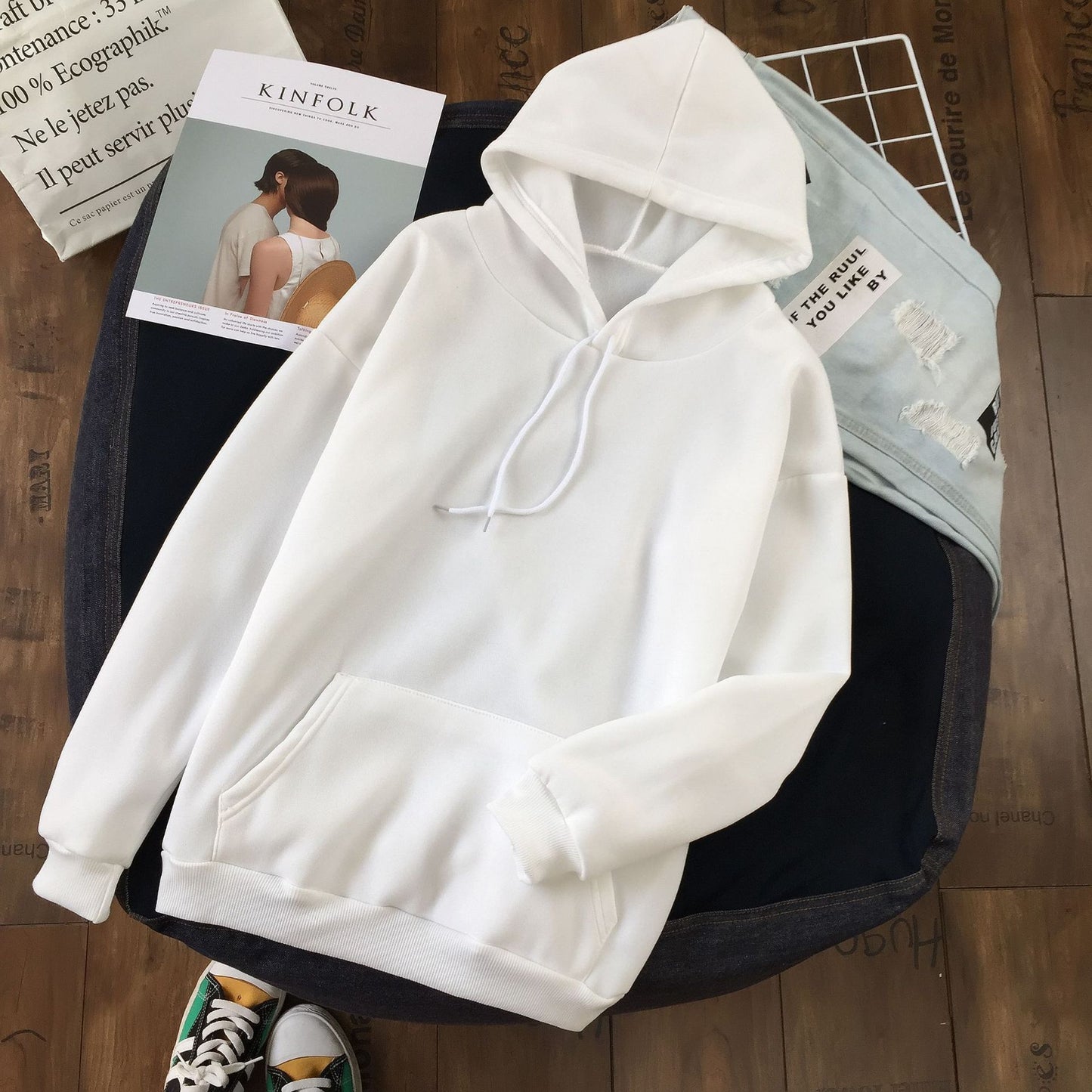 Long Sleeve Solid Color Hooded Sweater Couple - X2-Shopping
