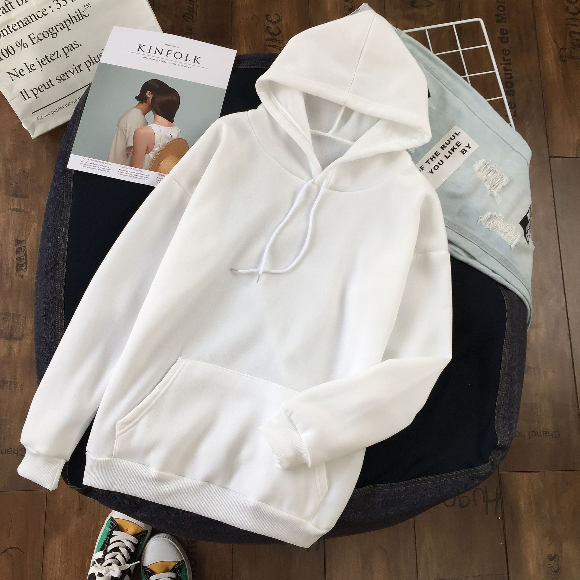 Long Sleeve Solid Color Hooded Sweater Couple - X2-Shopping