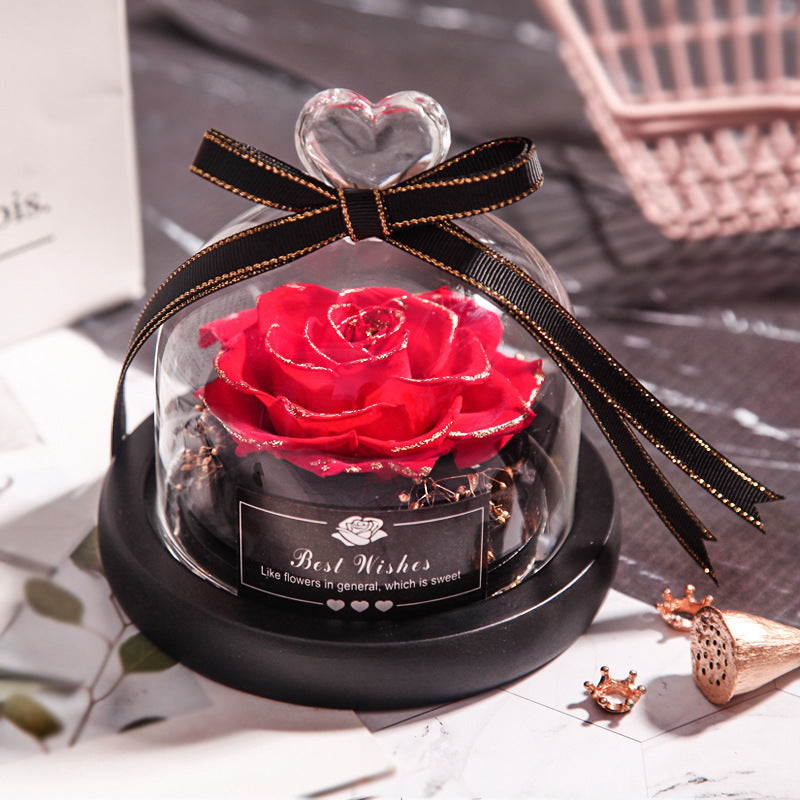 Getrocknete Blumen für Zuhause, Valentinstag, Weihnachten, Hochzeitsgeschenke, getrocknete Blumen, ewige echte Rose, Heimdekoration mit LED im Glas