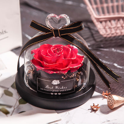 Getrocknete Blumen für Zuhause, Valentinstag, Weihnachten, Hochzeitsgeschenke, getrocknete Blumen, ewige echte Rose, Heimdekoration mit LED im Glas