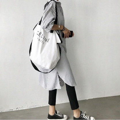 Early Autumn Lazy Cold Style Mid-length Striped Shirt - X2-Shopping