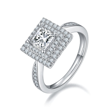 Moissanite Princess Square Rings Ear Studs Necklace Three-piece Set