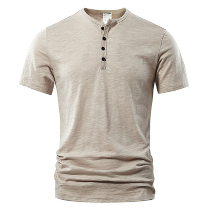 Men's Slub Cotton Casual Solid Color Short Sleeve