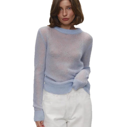 Sweater Blouse Women's Round Neck European And American Style See-through