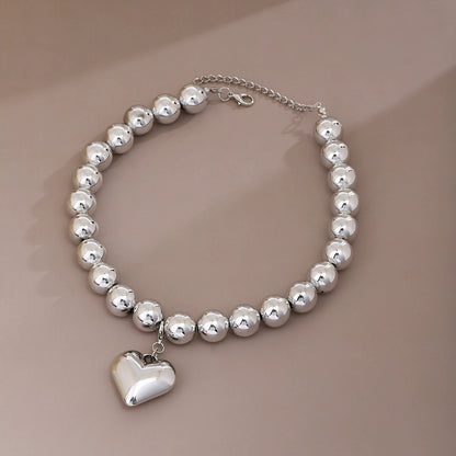 Simplicity And Exaggeration Personality Geometry Round Bracelet Love Heart Necklace Suit
