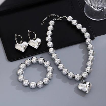 Simplicity And Exaggeration Personality Geometry Round Bracelet Love Heart Necklace Suit