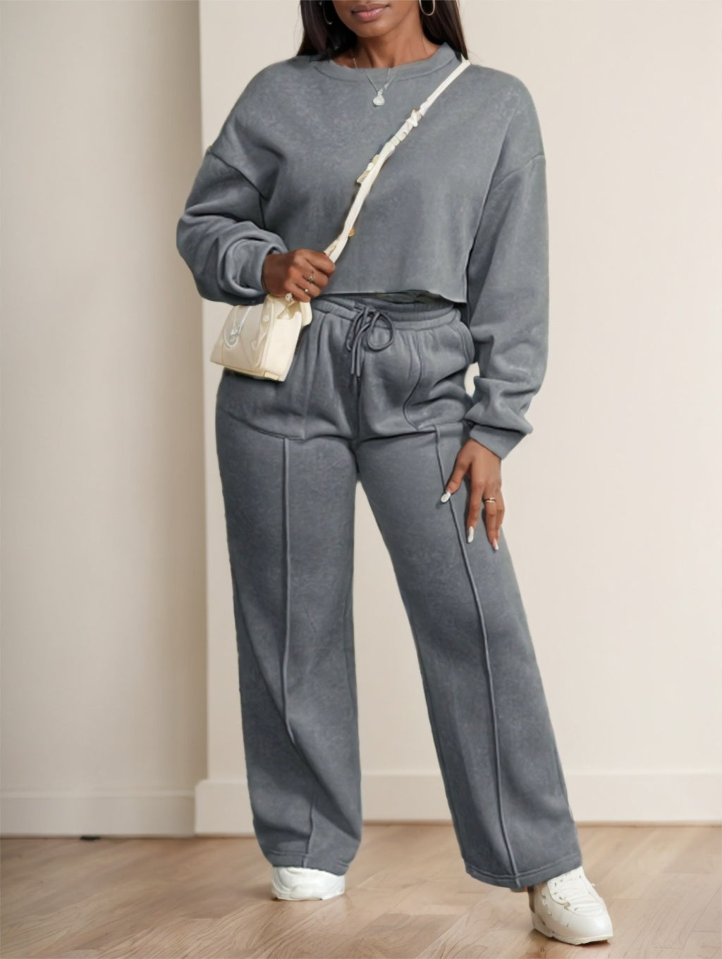 Women 2 Pieces Casual Street Style Loose Fit Sports Outfit - X2-Shopping