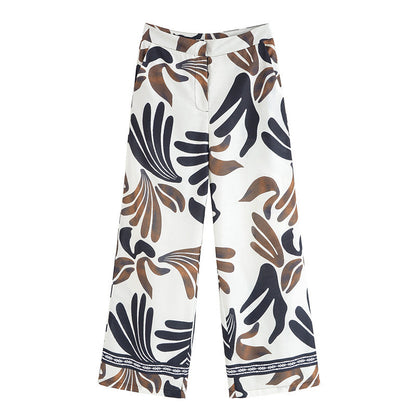 Spring And Summer European And American Wind Waist Vintage Floral Print Casual Trousers