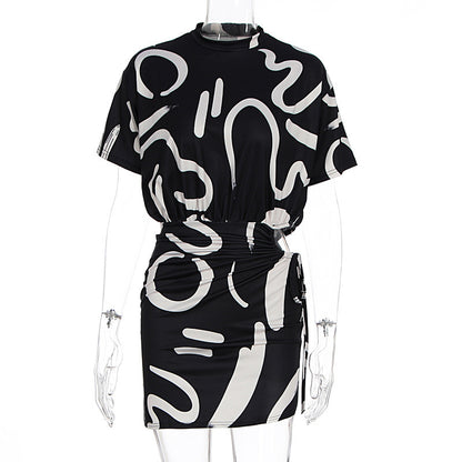Fashion Tie-dyed Pleated Slim-fit Sheath Dress Women
