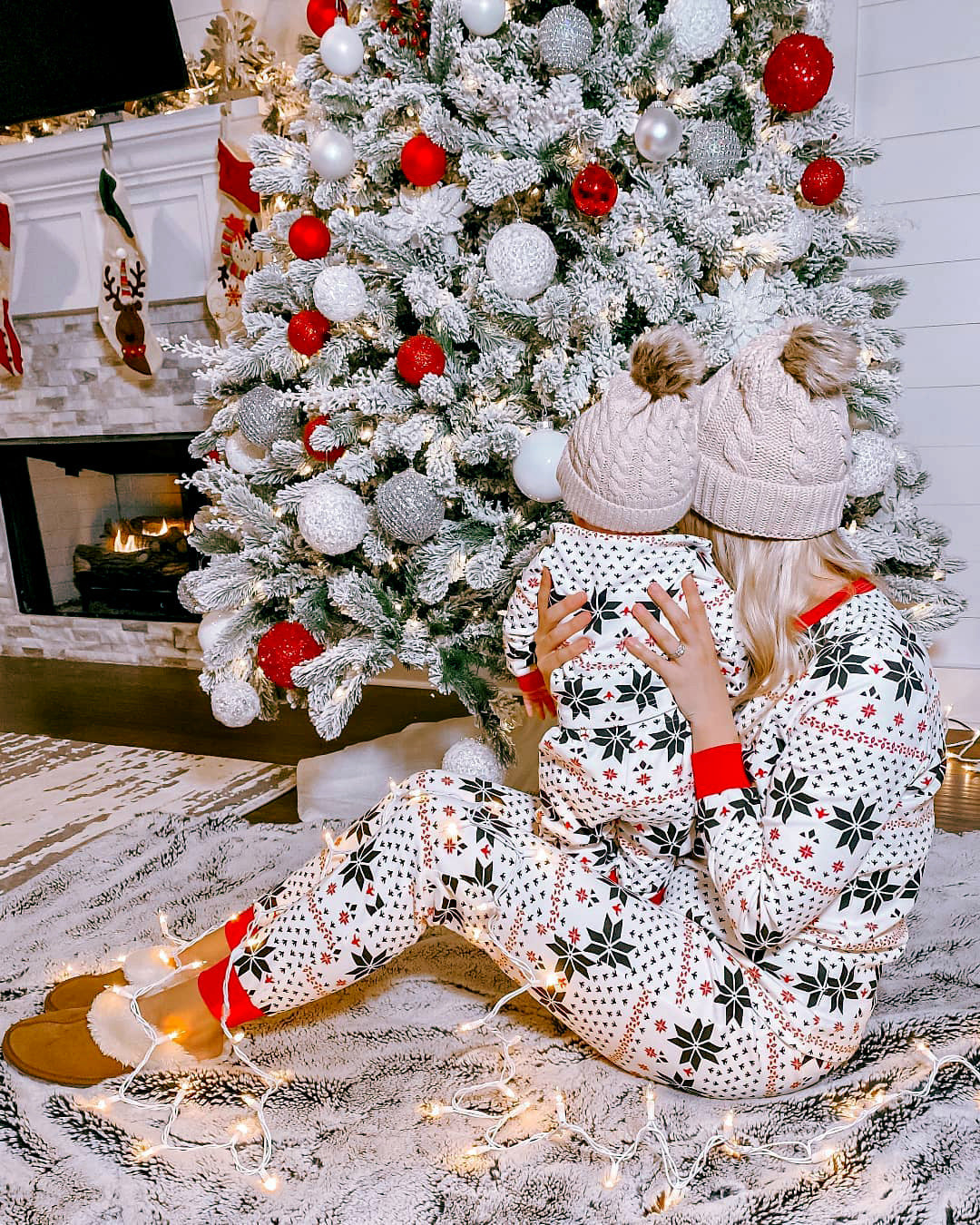 Polyester Black And White Contrast Color Christmas New Parent-Child Women's Casual Suit - X2-Shopping