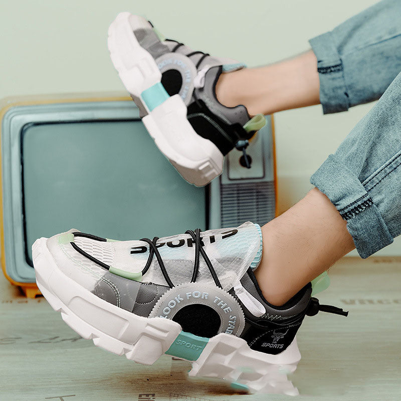 Round Toe Low-top Flat-heel Lace-up Grey Sneakers