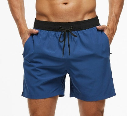 Men's Stitching Waist Headband Pocket Zipper Drawstring Shorts
