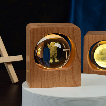 Buche Kristallkugel Nachtlicht 3D Lasergravur Elch Quallen LED Nachtlichter USB Dimmbare Lampe Für Schlafzimmer Dekoration Geschenke Wohnkultur