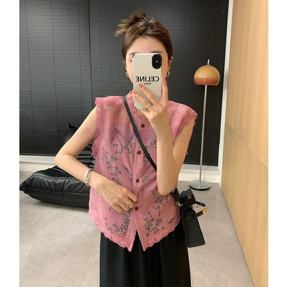Fashion Chinese Style Traditional Lace Thin Sleeveless Retro Vest