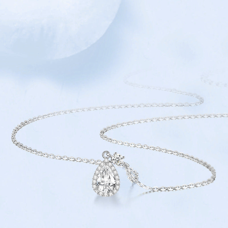 S925 Sterling Silver With Shiny Diamond Water Drop Necklace For Women Light Luxury