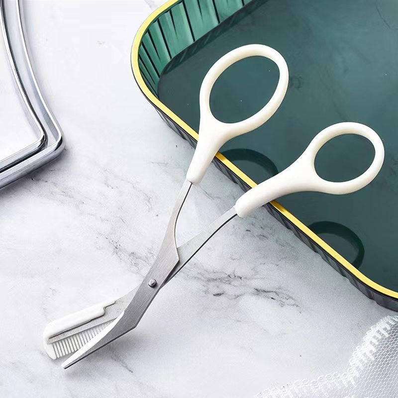 سكين تشذيب الحواجب مع مشط على شكل قمر منحني، أدوات تجميل صغيرة