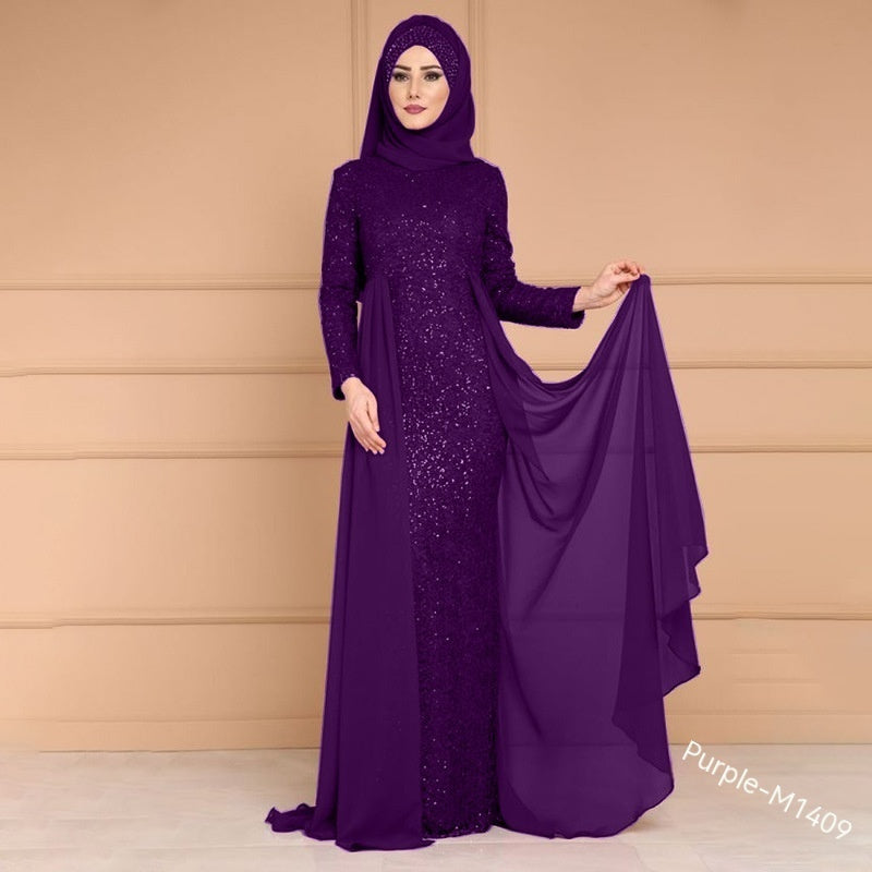Noble Elegant Slim Slimming Sequined Ladies Gift Retro Style Long Fish Tail Dress - X2-Shopping