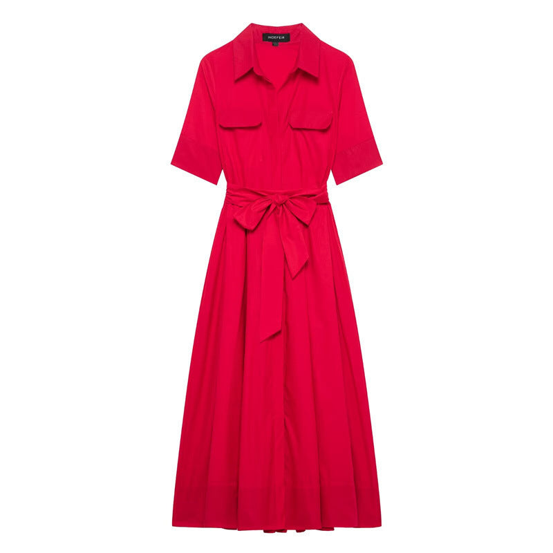 European And American Style Slim Waist Poplin Short Sleeve Dress